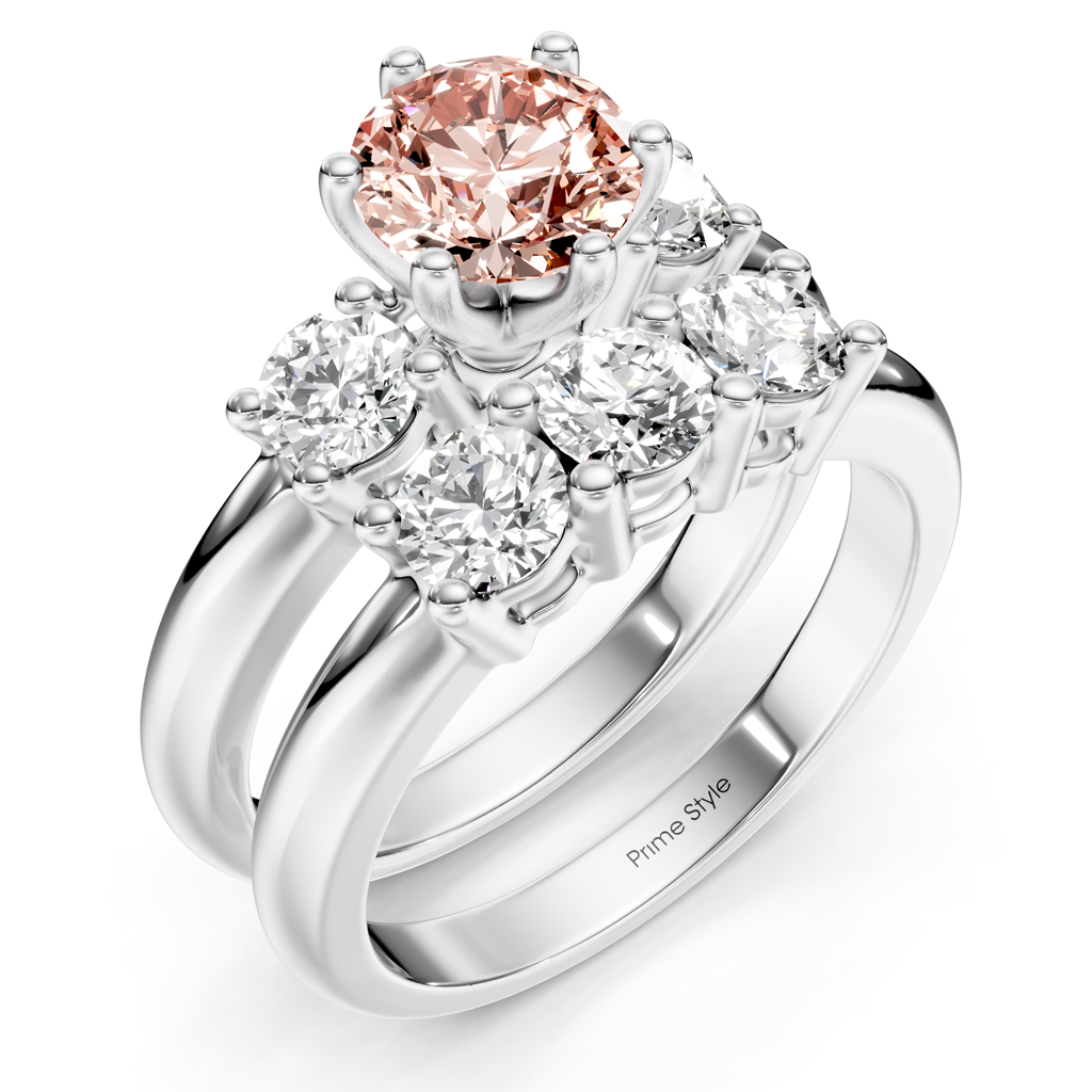 2.00-5.00 CT Round Cut Fancy Pink Diamonds - Bridal Set