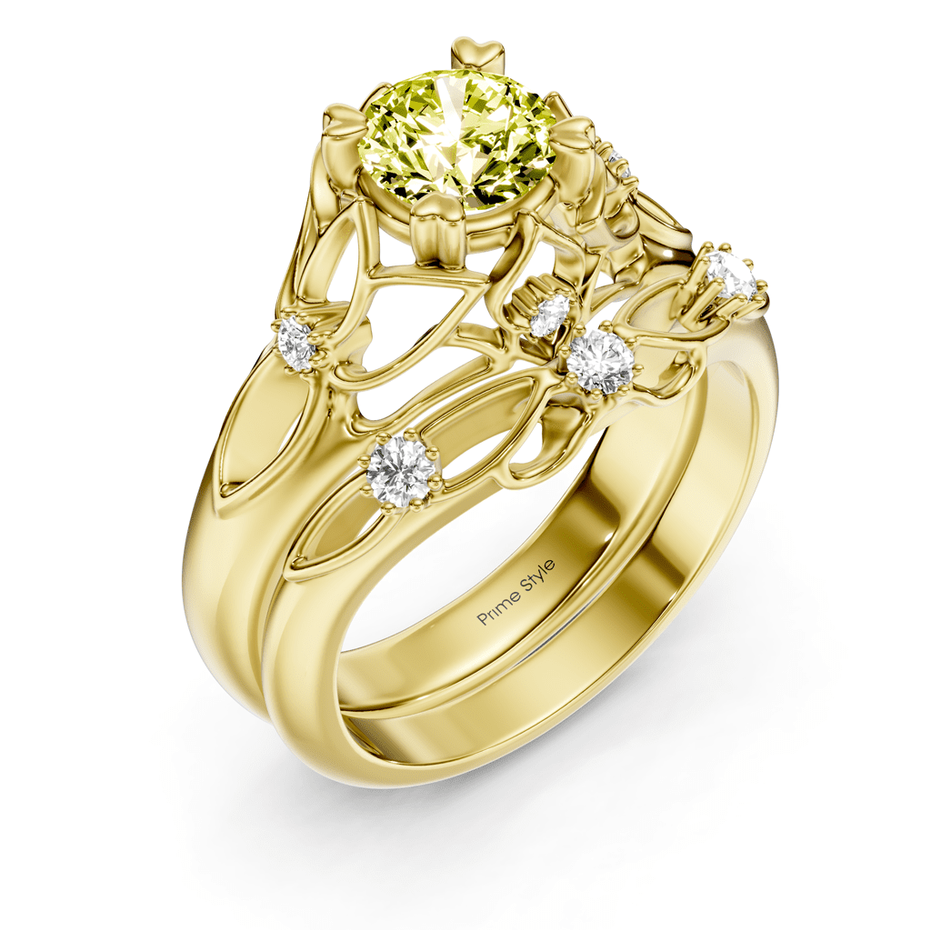 1.20 - 4.20 CT Round Cut Fancy Yellow Diamonds - Bridal Set - Primestyle.com
