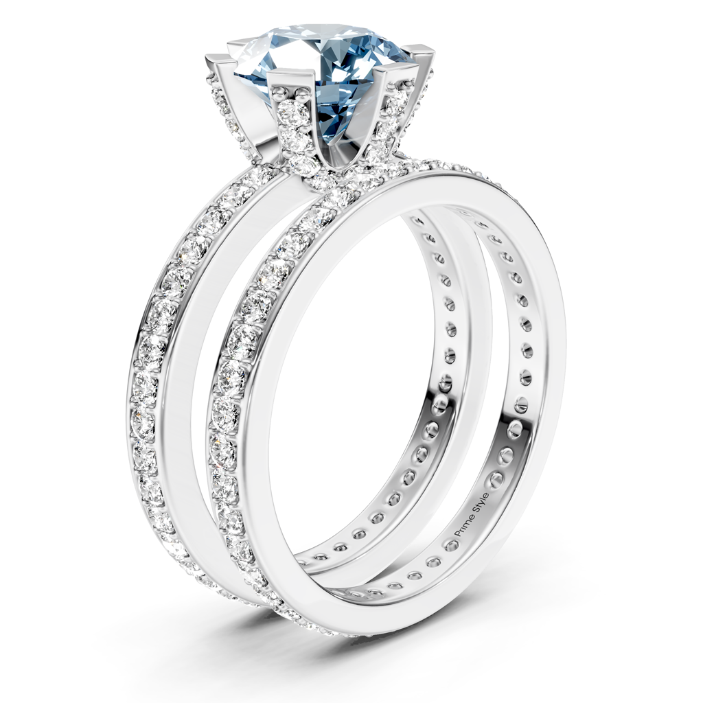 2.00-5.00 CT Round Cut Fancy Blue Diamonds - Bridal Set