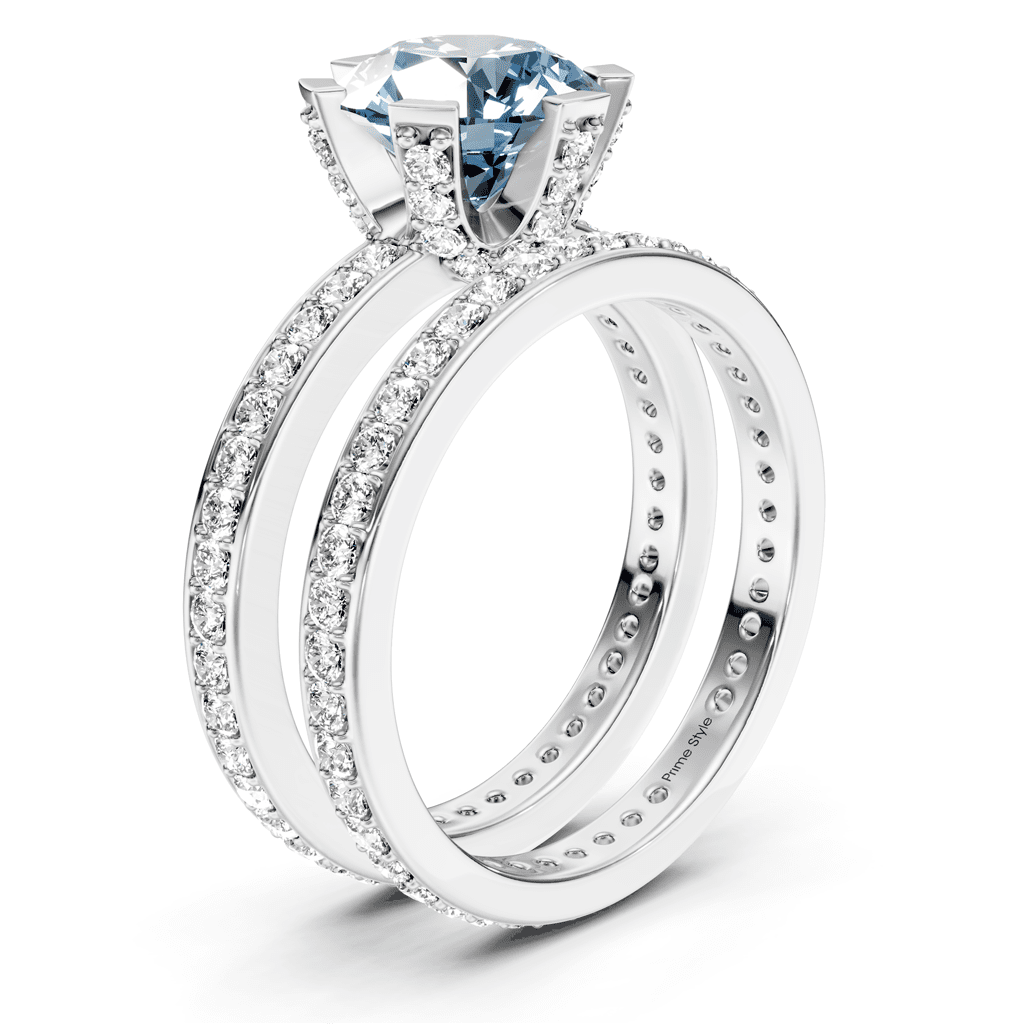 2.00-5.00 CT Round Cut Fancy Blue Diamonds - Bridal Set