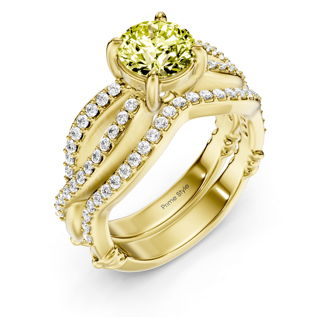1.35 - 4.35 CT Round Cut Fancy Yellow Diamonds - Bridal Set - Primestyle.com