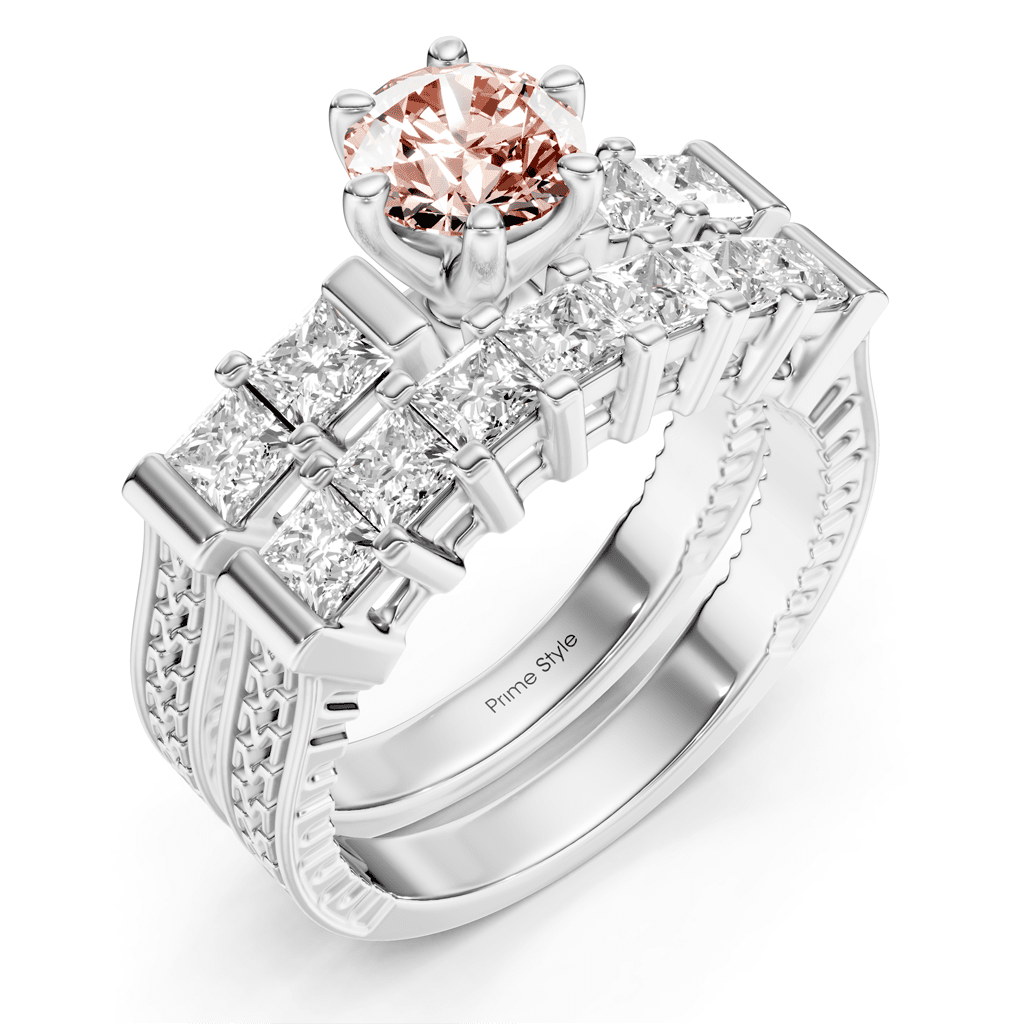 2.40 - 5.40 CT Princess Cut Fancy Pink Diamonds - Bridal Set - Primestyle.com