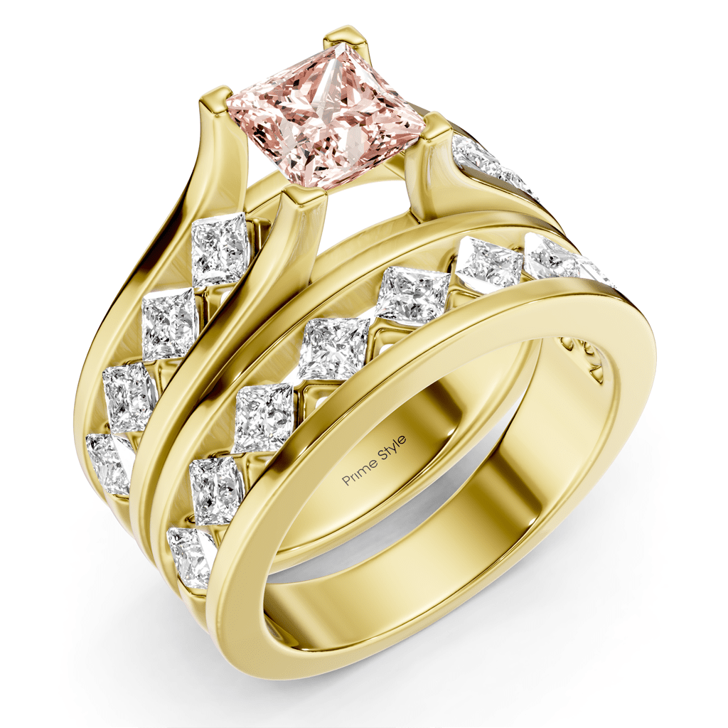 2.70-5.70 CT Princess Cut Fancy Pink Diamonds - Bridal Set