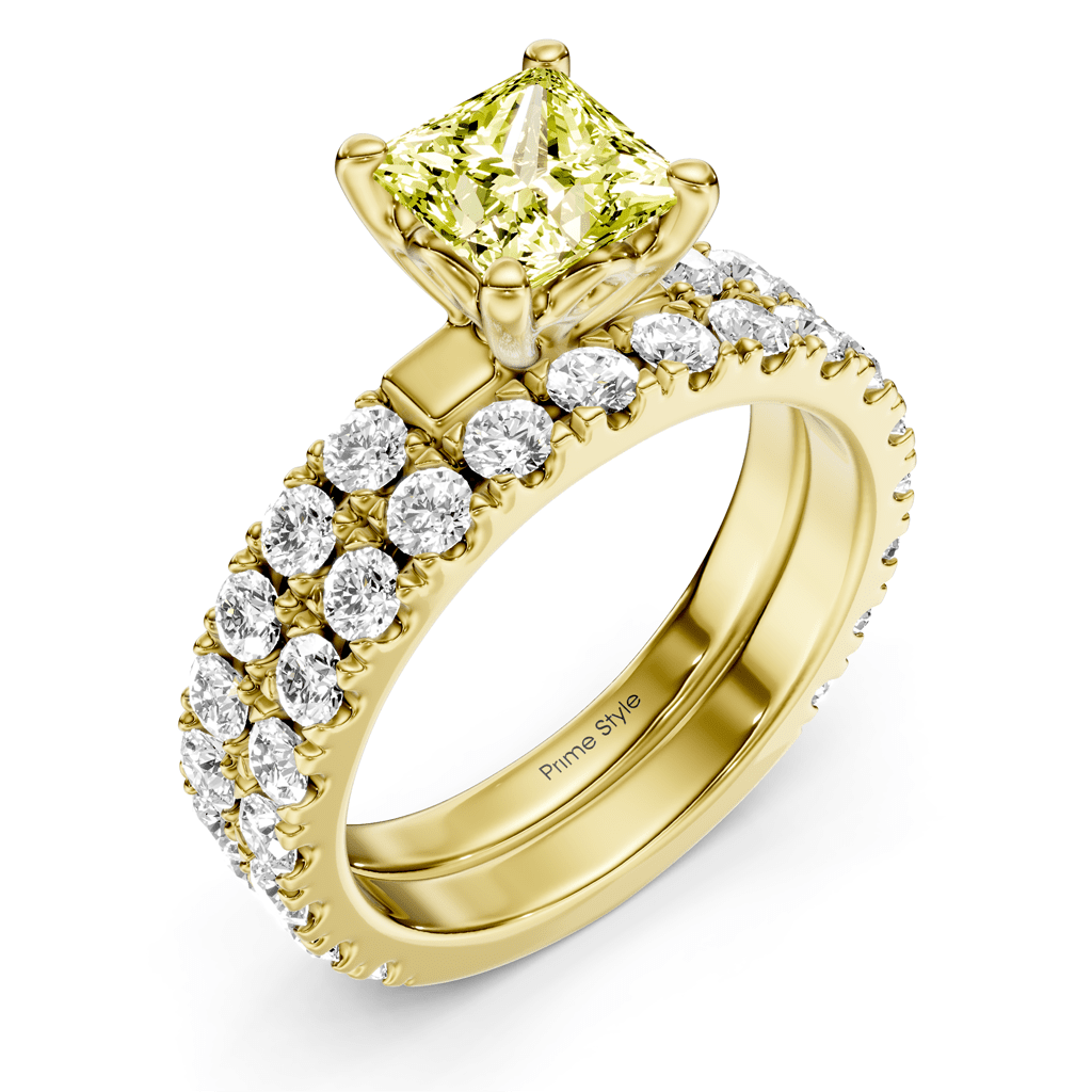 2.40 - 5.40 CT Princess & Round Cut Fancy Yellow Diamonds - Bridal Set - Primestyle.com
