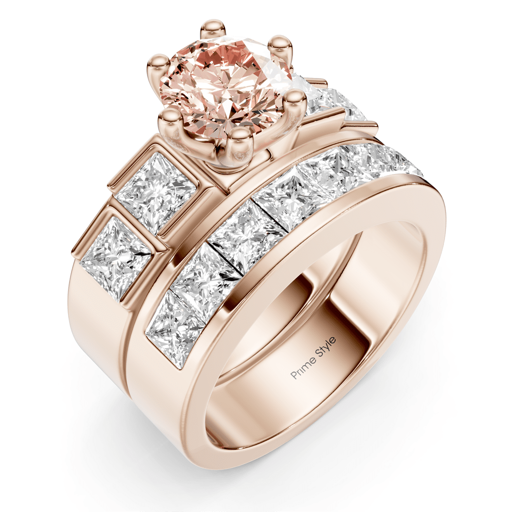 3.00 - 6.00 CT Princess & Round Cut Fancy Pink Diamonds - Bridal Set - Primestyle.com