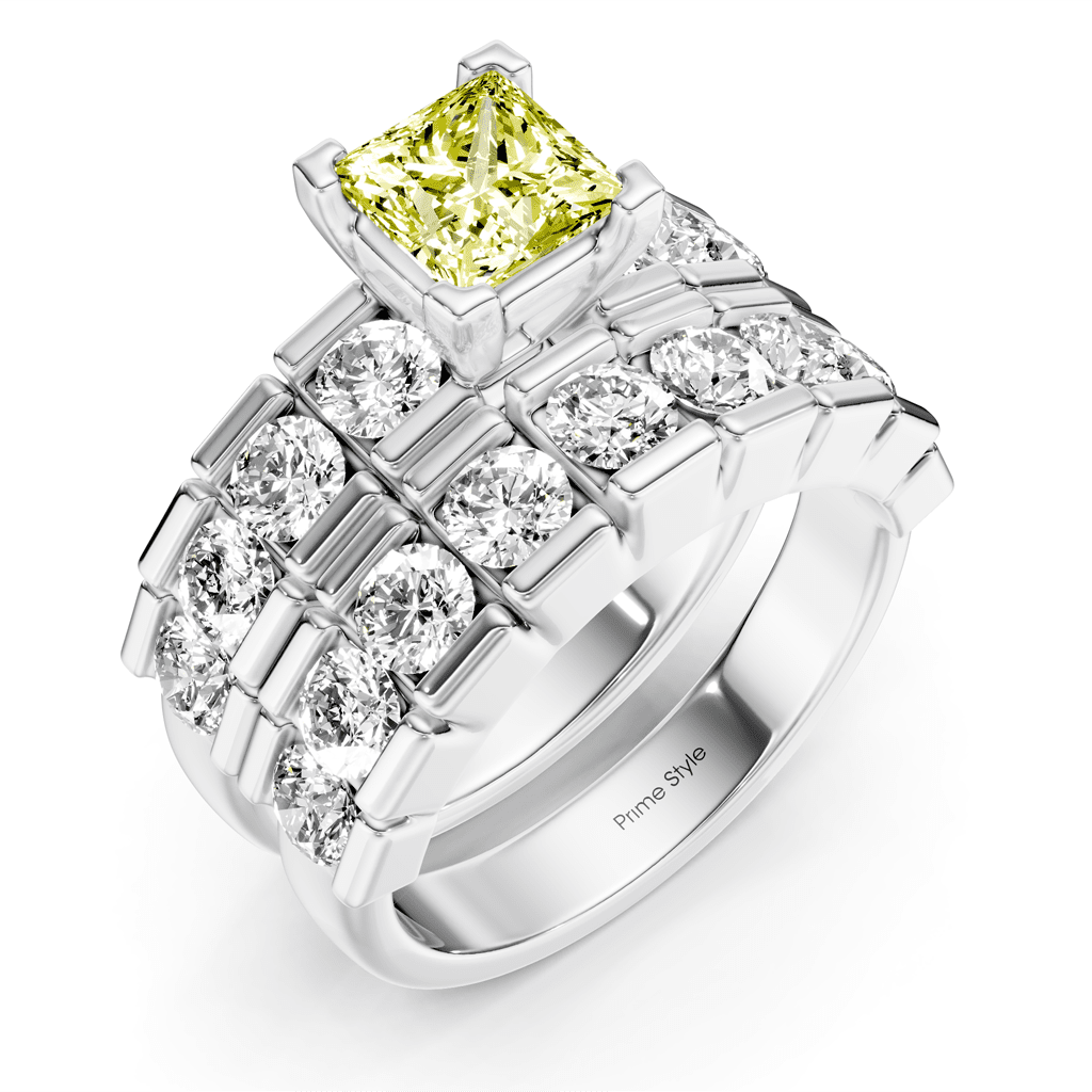 3.25 - 6.25 CT Princess & Round Cut Fancy Yellow Diamonds - Bridal Set - Primestyle.com