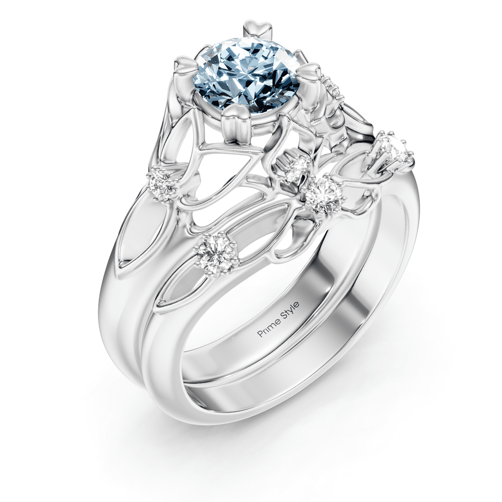 1.20 - 4.20 CT Round Cut Fancy Blue Diamonds - Bridal Set - Primestyle.com