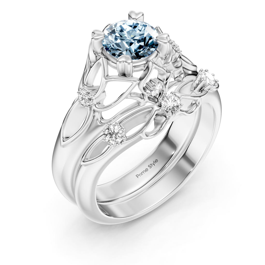 1.20-4.20 CT Round Cut Fancy Blue Diamonds - Bridal Set