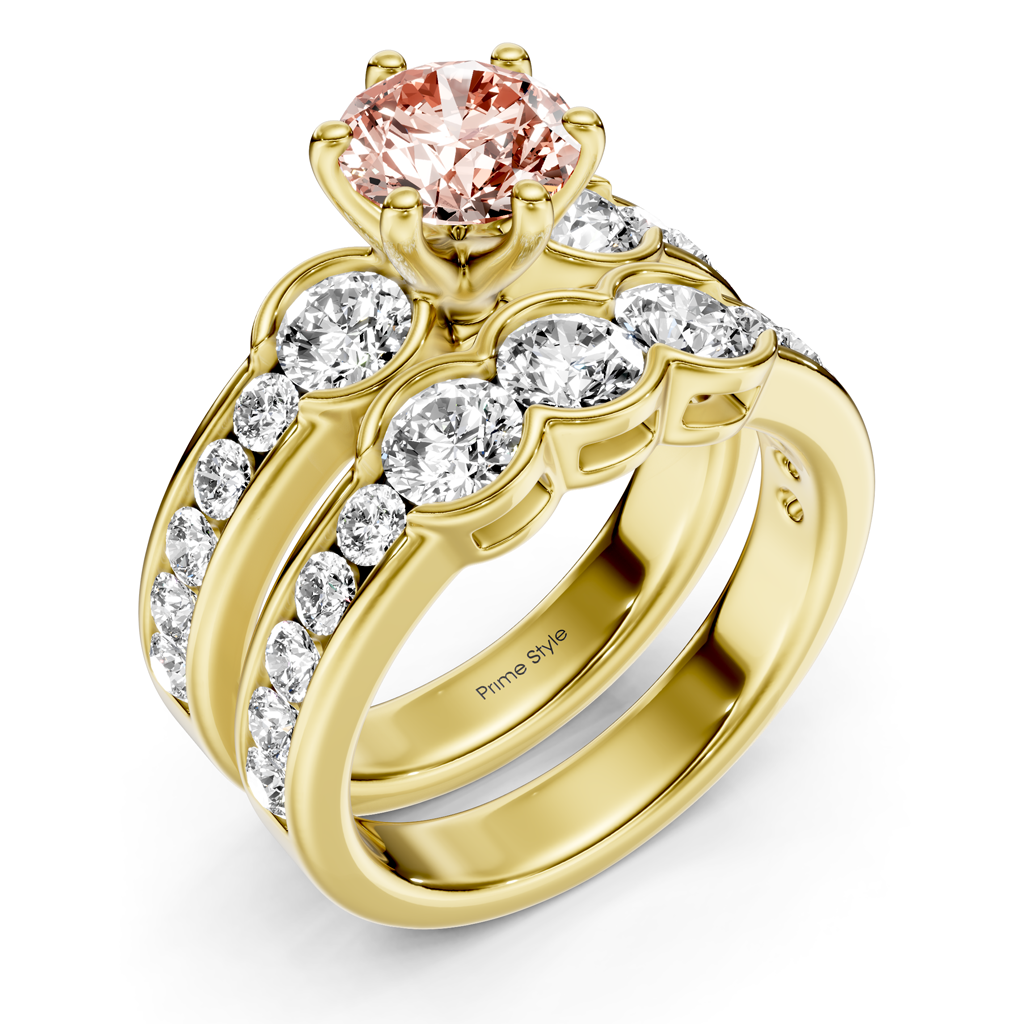 2.95-5.95 CT Round Cut Fancy Pink Diamonds - Bridal Set