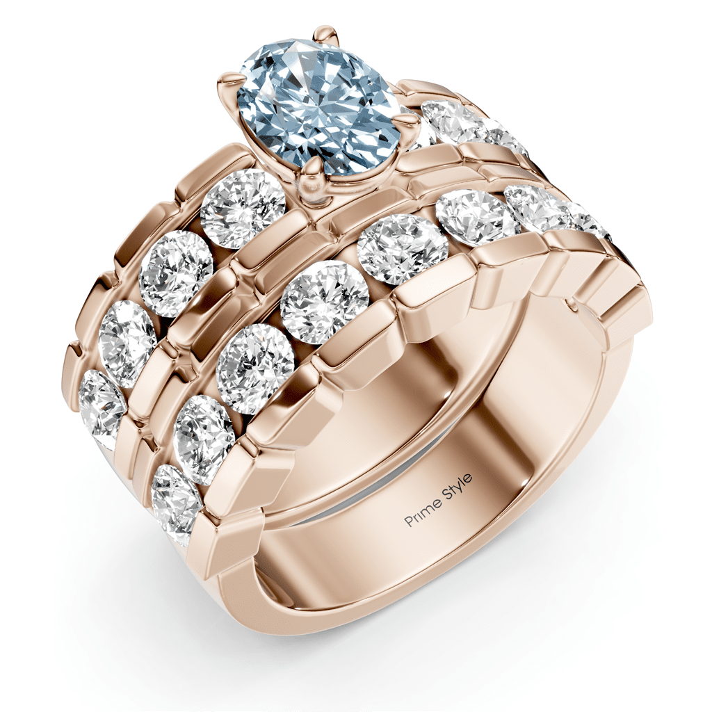 3.25 - 6.25 CT Oval & Round Cut Fancy Blue Diamonds - Bridal Set - Primestyle.com