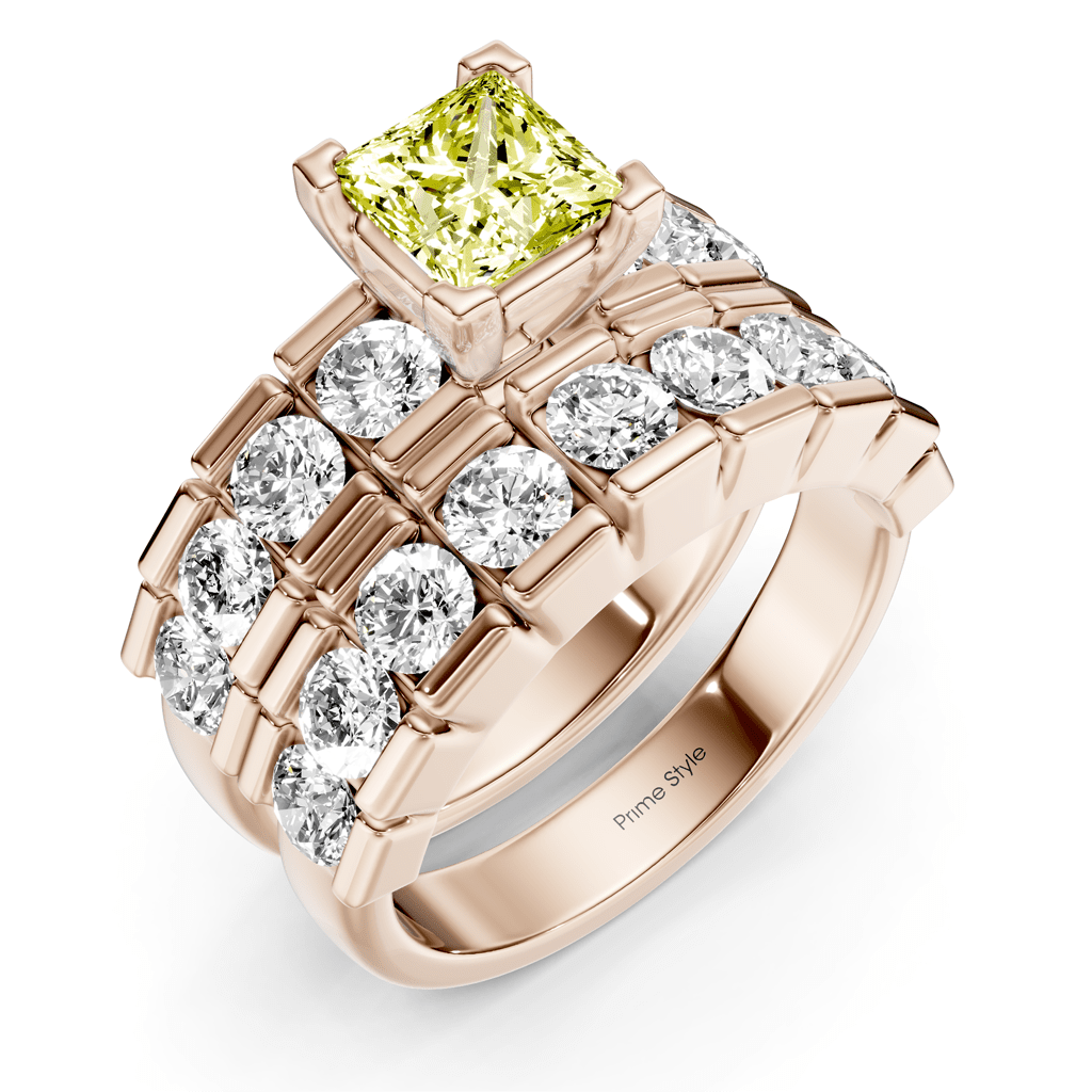 3.25-6.25 CT Princess & Round Cut Fancy Yellow Diamonds - Bridal Set