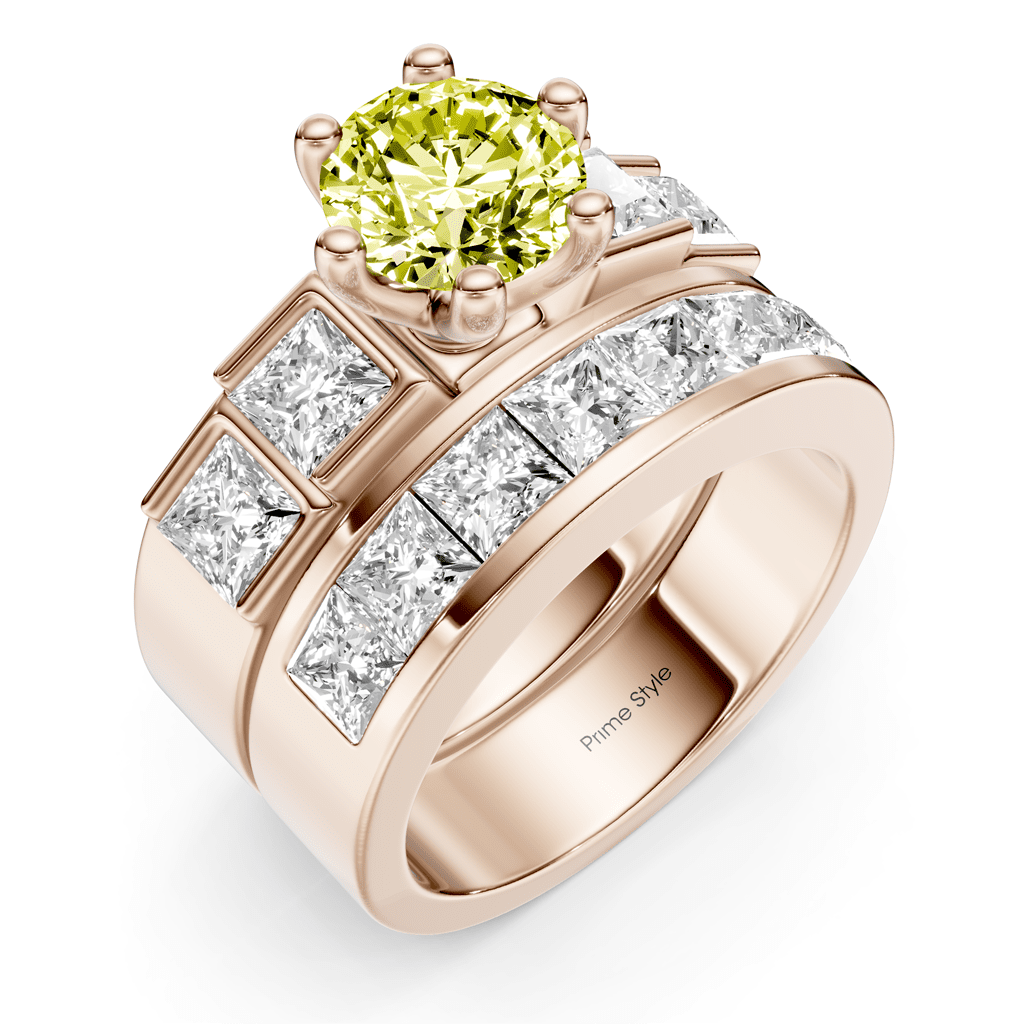 3.00 - 6.00 CT Princess & Round Cut Fancy Yellow Diamonds - Bridal Set - Primestyle.com