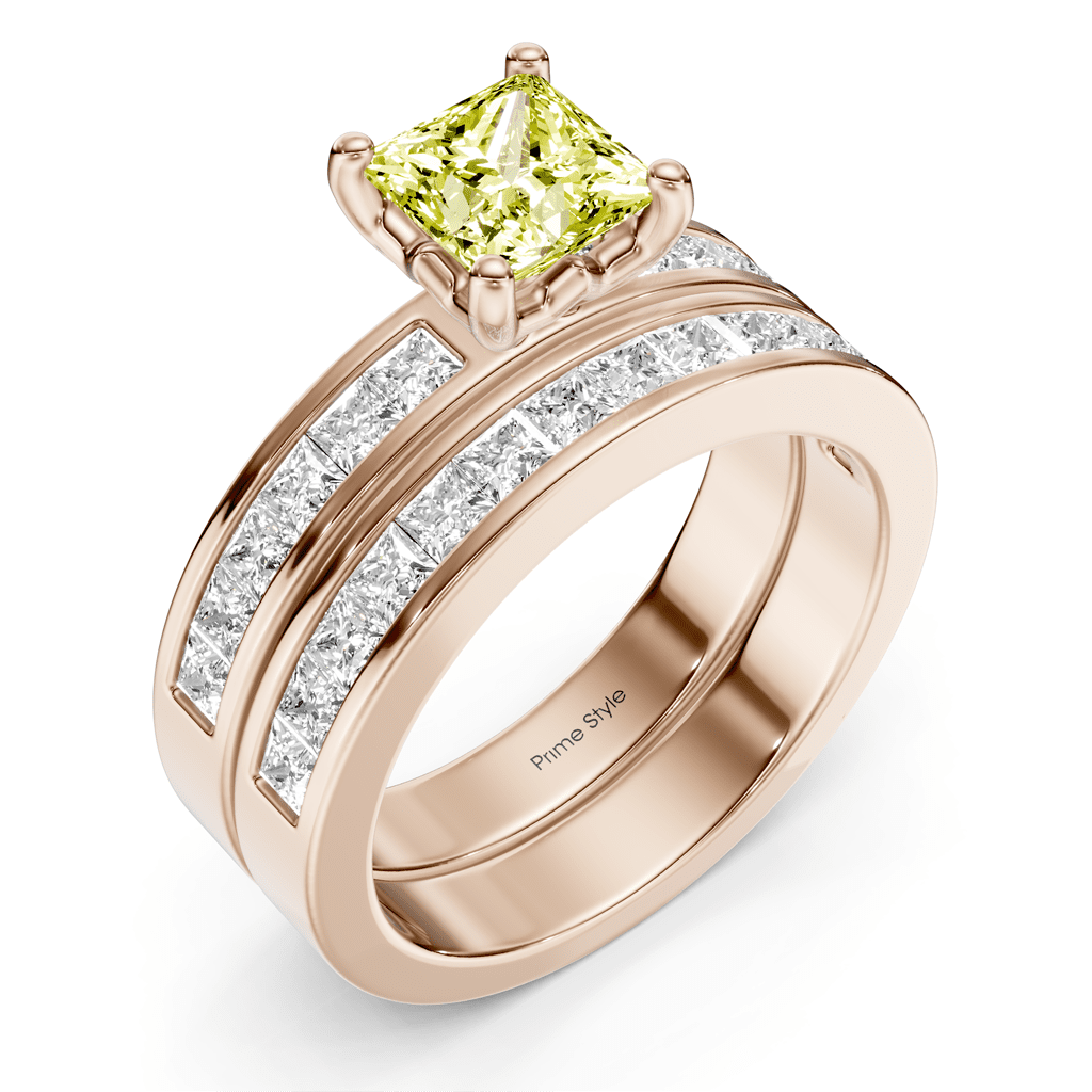 2.75 - 5.75 CT Princess Cut Fancy Yellow Diamonds - Bridal Set - Primestyle.com