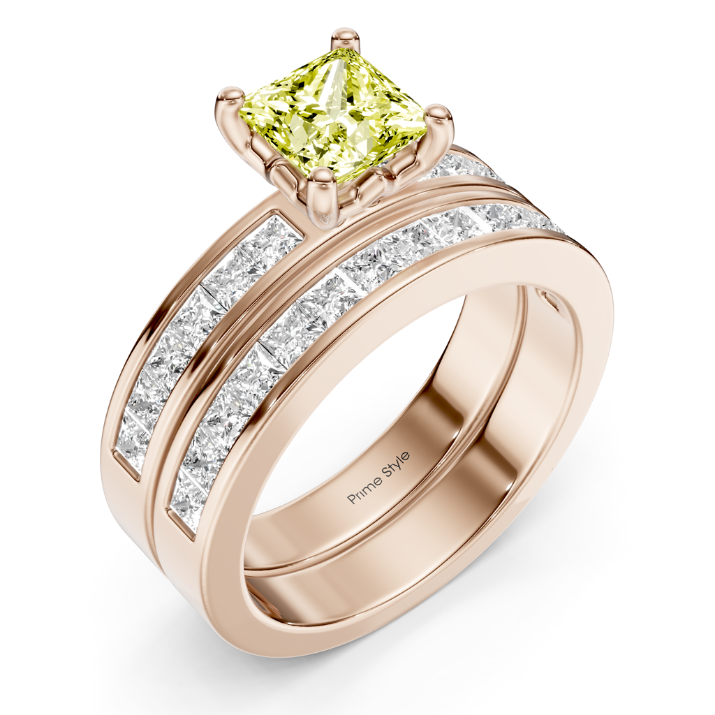 2.75-5.75 CT Princess Cut Fancy Yellow Diamonds - Bridal Set