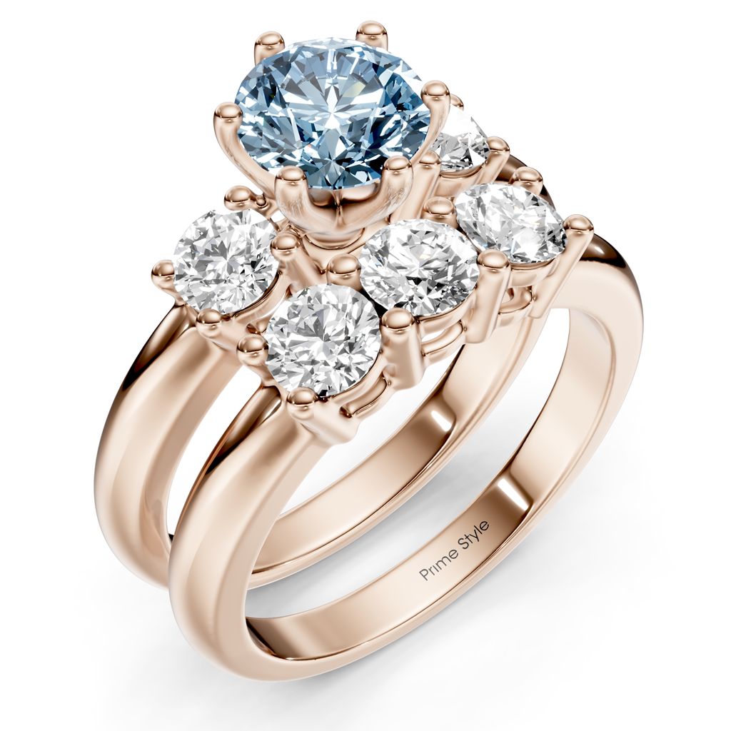 2.00-5.00 CT Round Cut Fancy Blue Diamonds - Bridal Set