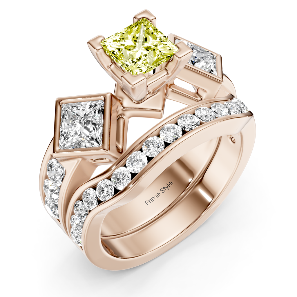 2.65-5.65 CT Princess & Round Cut Fancy Yellow Diamonds - Bridal Set