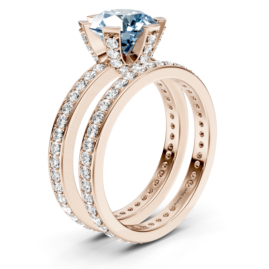 2.00-5.00 CT Round Cut Fancy Blue Diamonds - Bridal Set