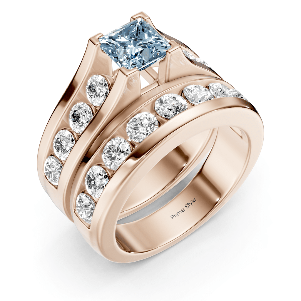 2.80-5.80 CT Princess & Round Cut Fancy Blue Diamonds - Bridal Set