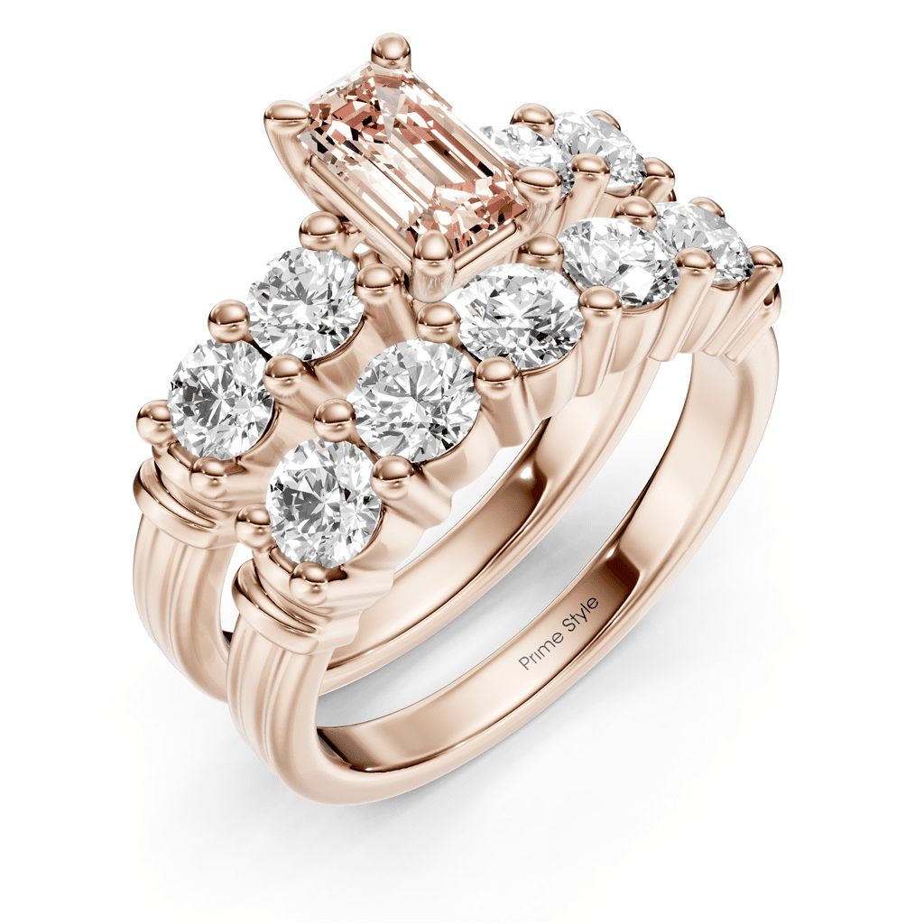 2.40 - 5.40 CT Emerald & Round Cut Fancy Pink Diamonds - Bridal Set - Primestyle.com