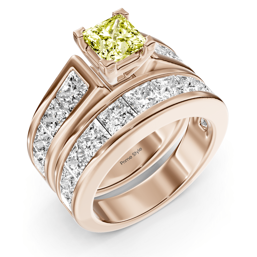 5.90 - 8.90 CT Princess Cut Fancy Yellow Diamonds - Bridal Set - Primestyle.com