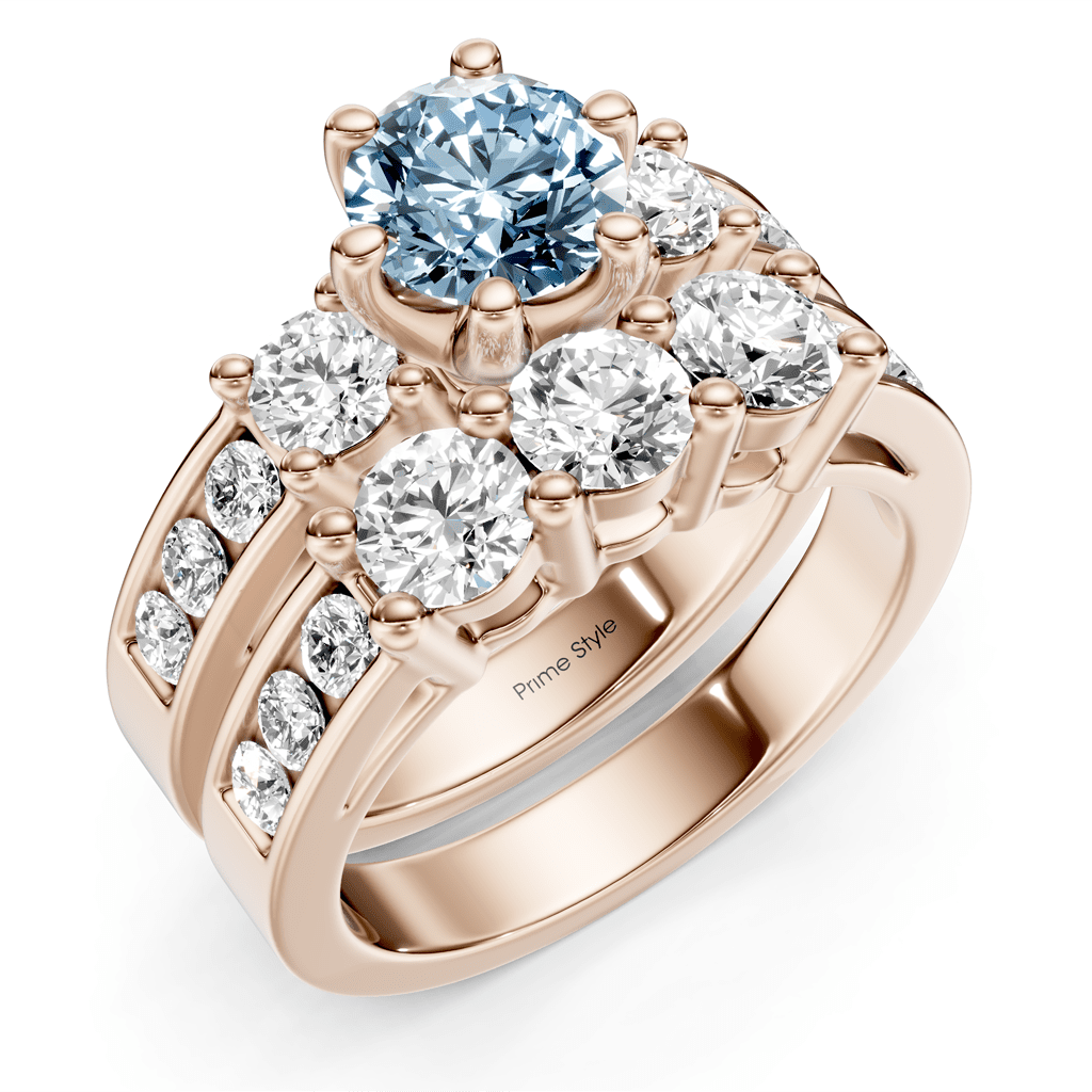 2.80-5.80 CT Princess & Round Cut Fancy Blue Diamonds - Bridal Set