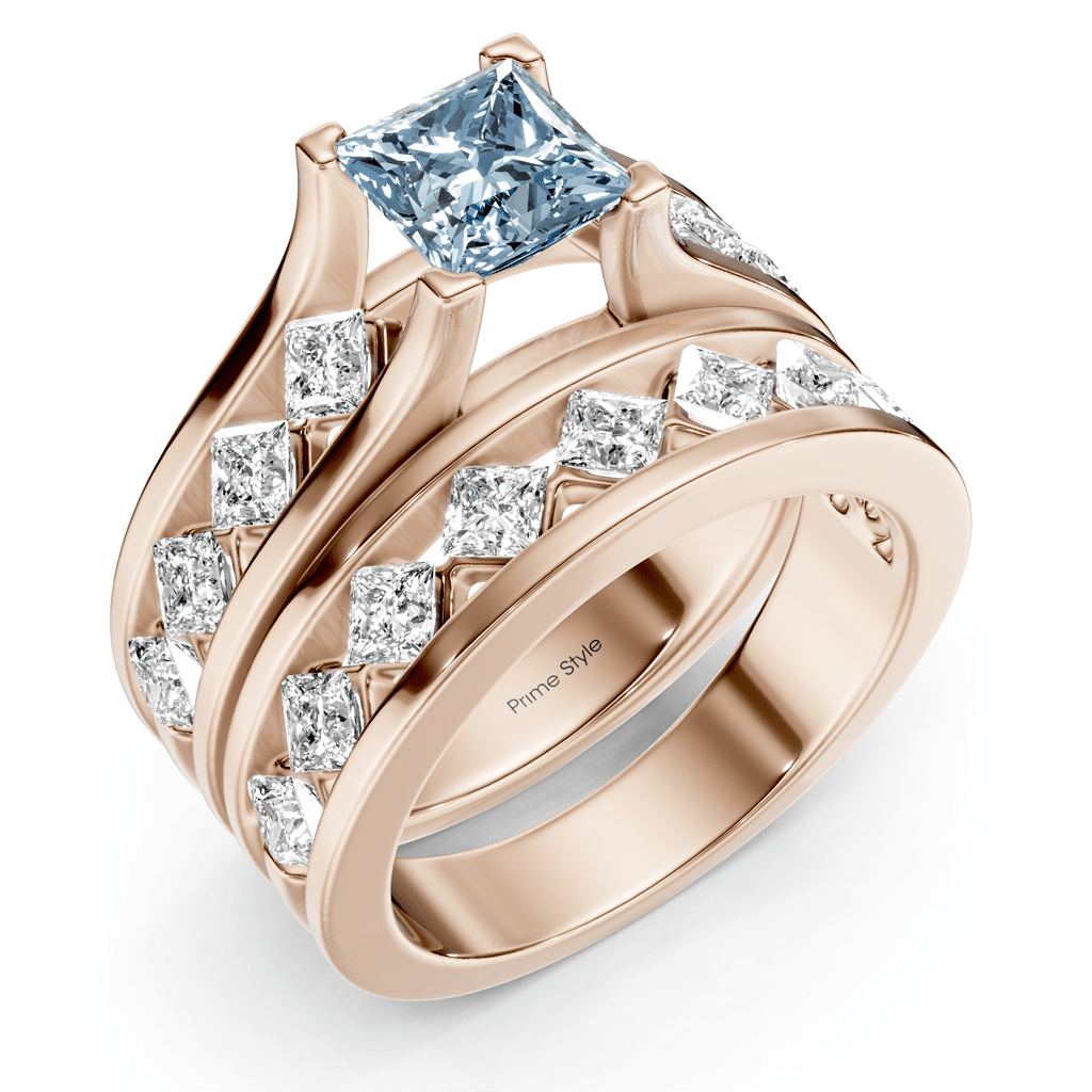 2.70 - 5.70 CT Princess Cut Fancy Blue Diamonds - Bridal Set - Primestyle.com