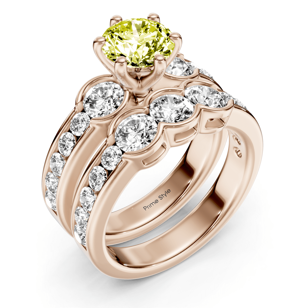 2.95 - 5.95 CT Round Cut Fancy Yellow Diamonds - Bridal Set - Primestyle.com