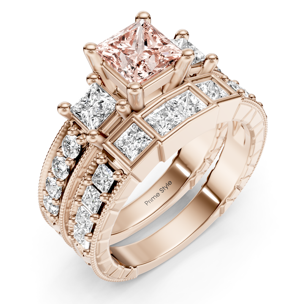 2.50-5.50 CT Princess & Round Cut Fancy Pink Diamonds - Bridal Set