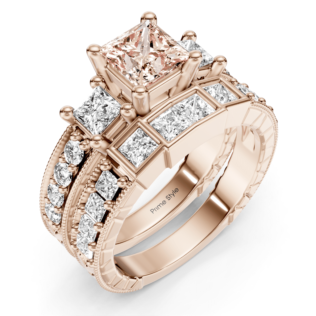 2.50 - 5.50 CT Princess & Round Cut Fancy Pink Diamonds - Bridal Set - Primestyle.com