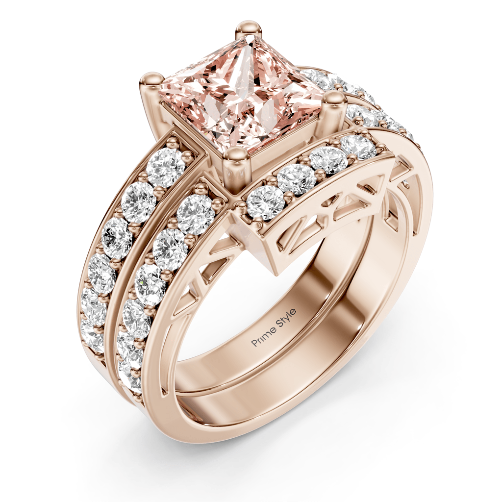 2.10-5.10 CT Princess & Round Cut Fancy Pink Diamonds - Bridal Set - Primestyle.com