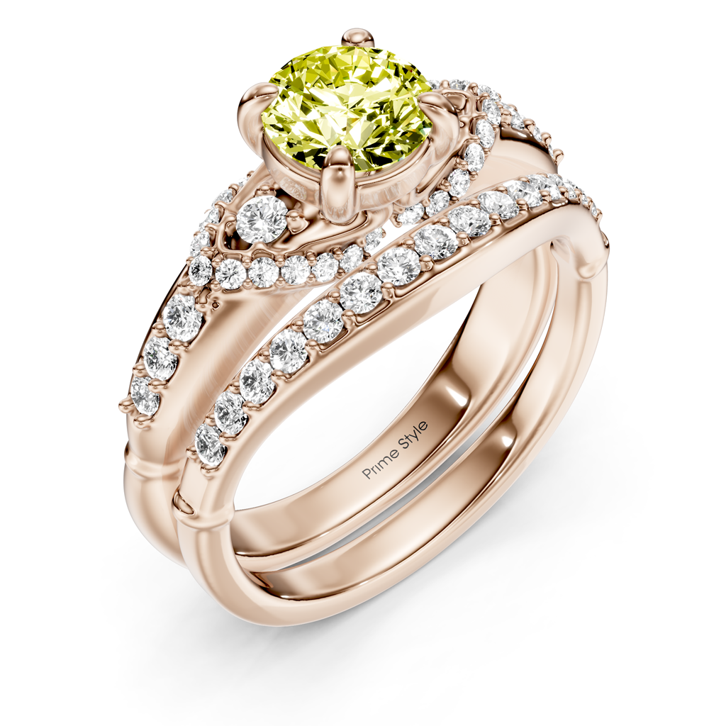 1.50-4.50 CT Round Cut Fancy Yellow Diamonds - Bridal Set