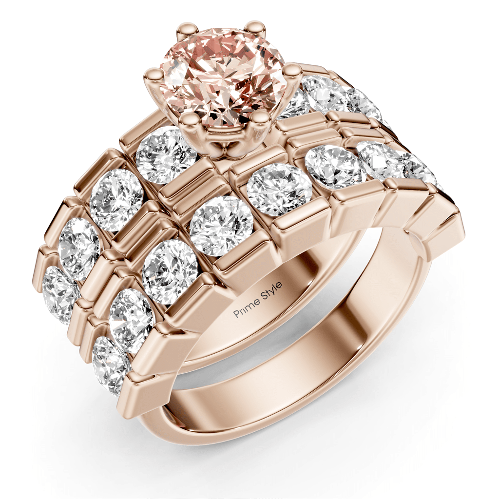 3.25 - 6.25 CT Round Cut Fancy Pink Diamonds - Bridal Set - Primestyle.com