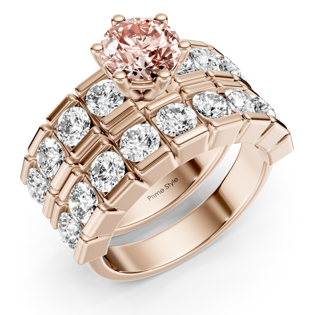 3.25-6.25 CT Round Cut Fancy Pink Diamonds - Bridal Set