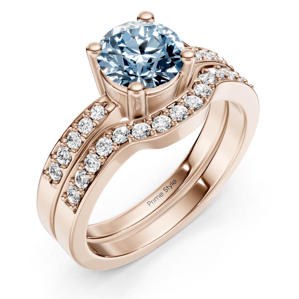 1.40-4.40 CT Round Cut Fancy Blue Diamonds - Bridal Set