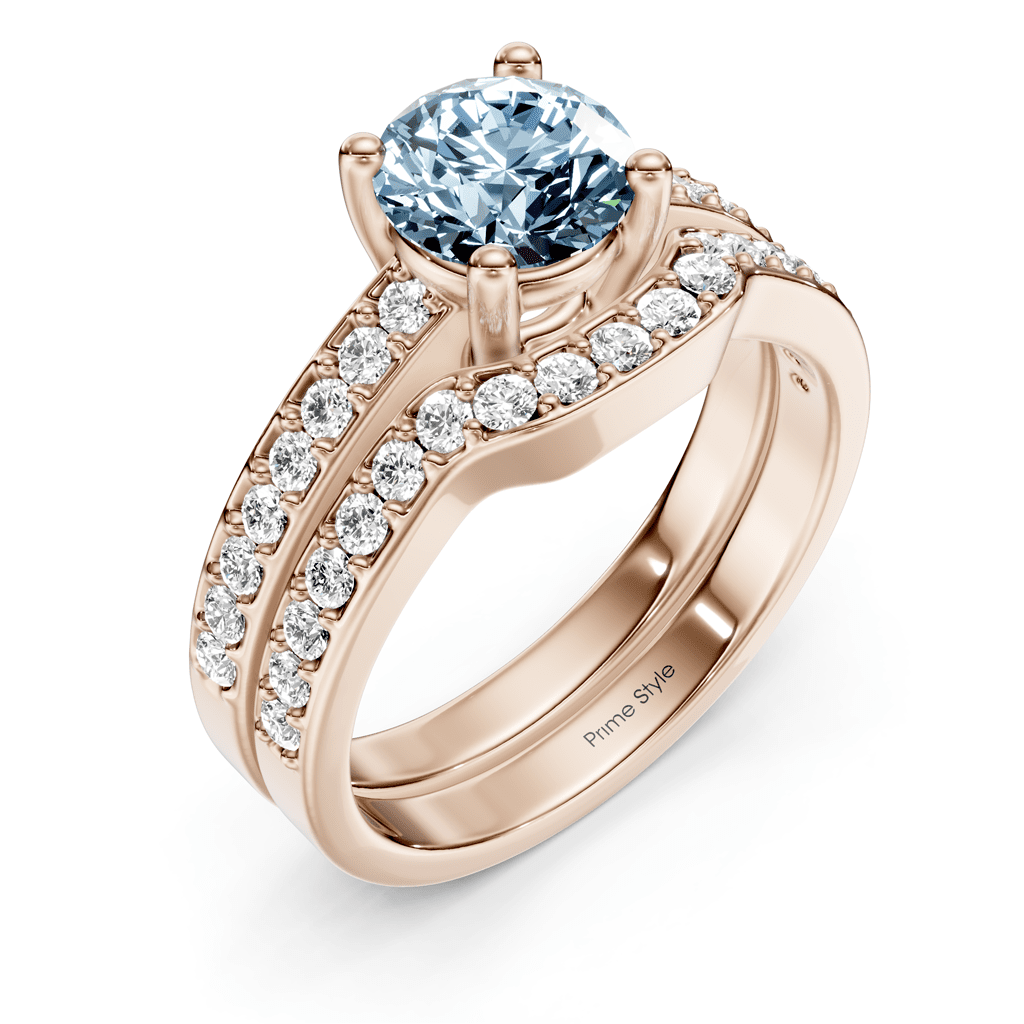 1.50-4.50 CT Round Cut Fancy Blue Diamonds - Bridal Set