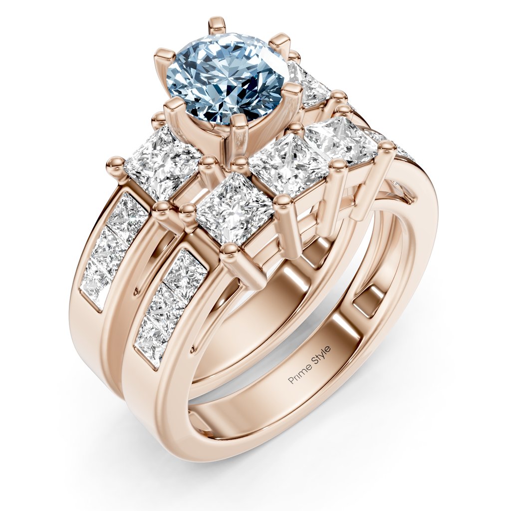 2.95-5.95 CT Princess Cut Fancy Blue Diamonds - Bridal Set