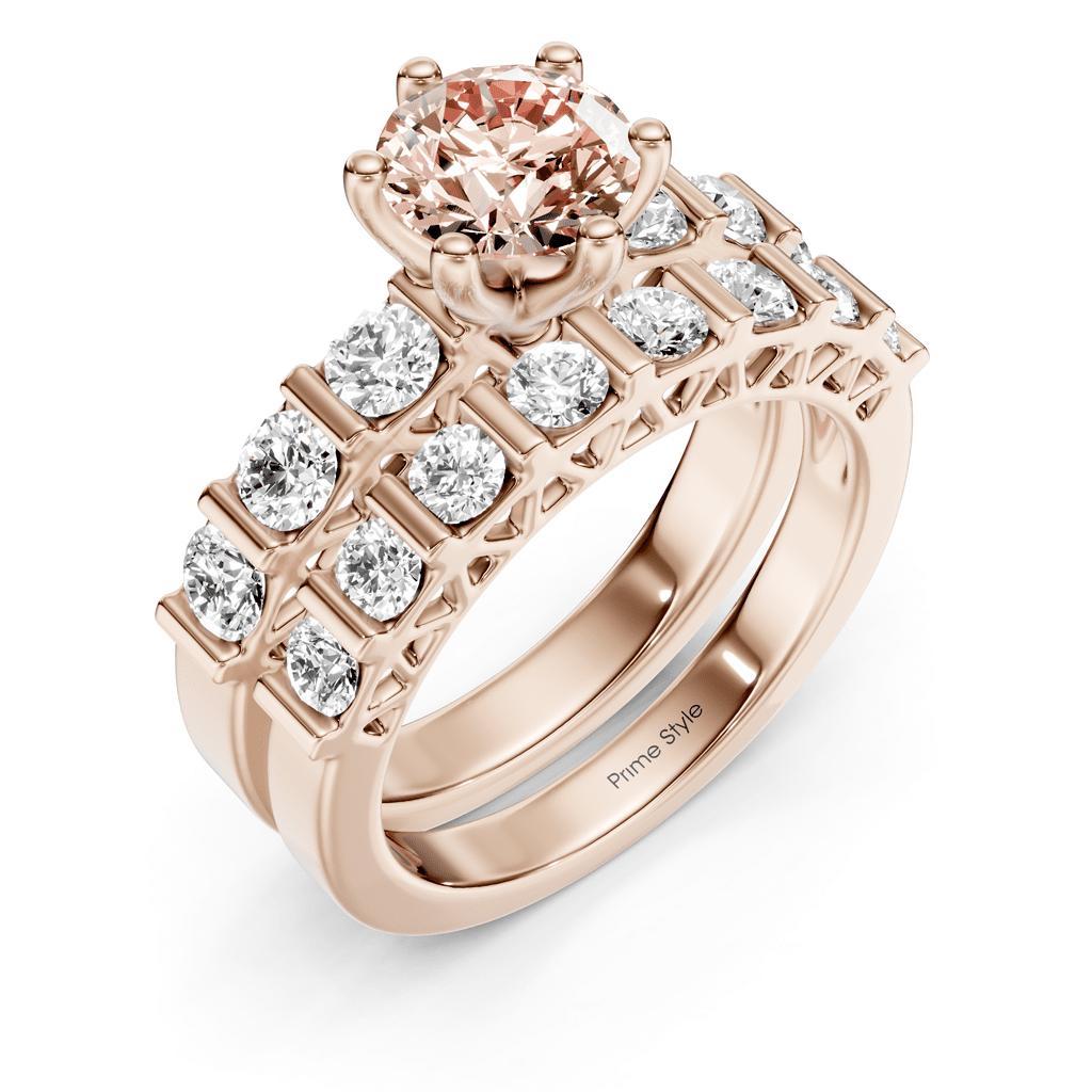 2.10 - 5.10 CT Round Cut Fancy Pink Diamonds - Bridal Set - Primestyle.com