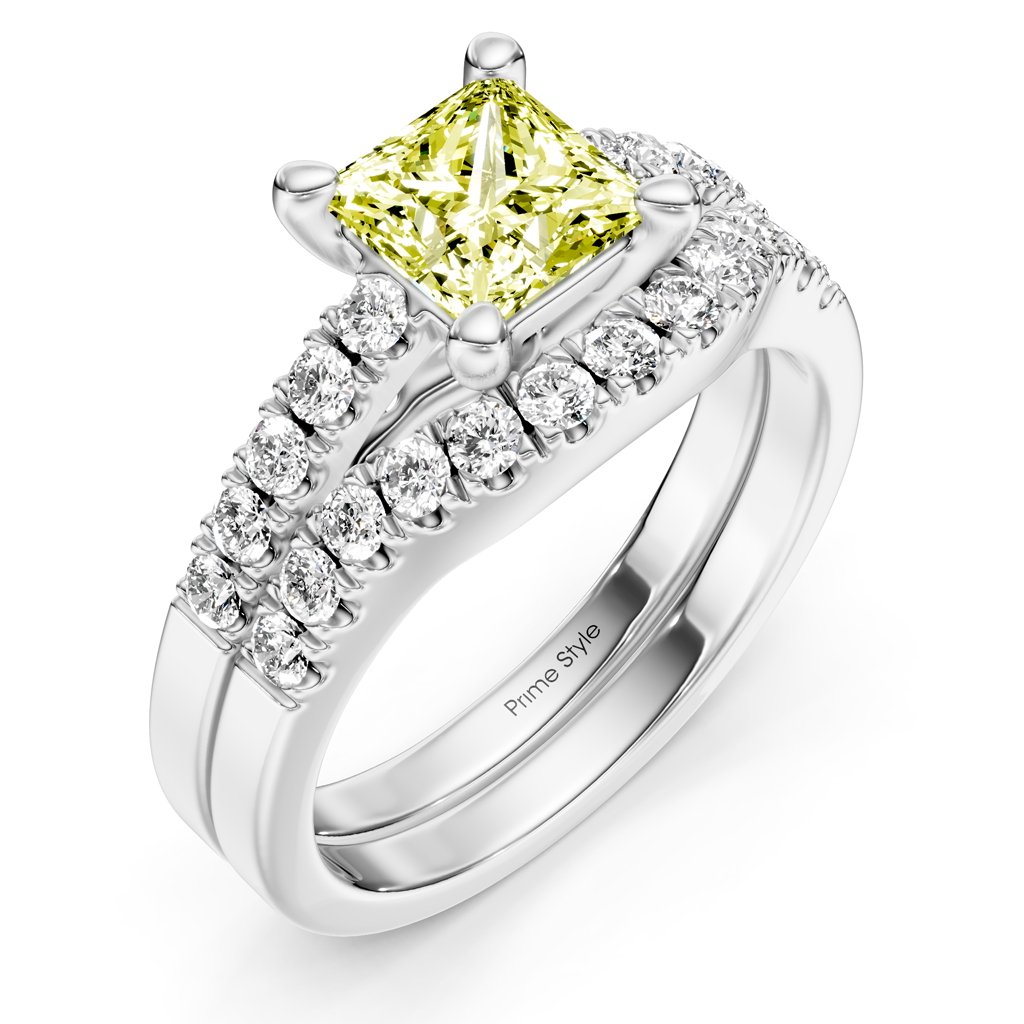 1.55-4.55 CT Princess & Round Cut Fancy Yellow Diamonds - Bridal Set