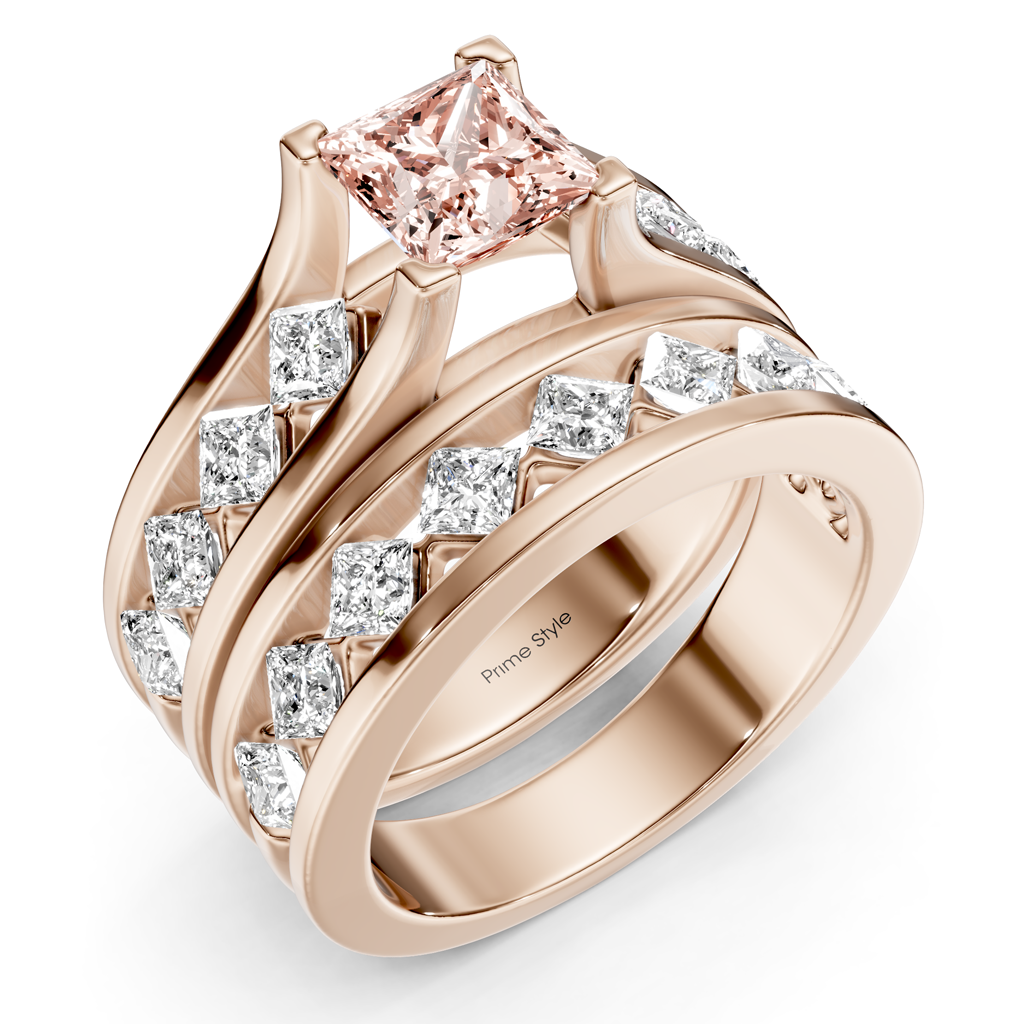 2.70-5.70 CT Princess Cut Fancy Pink Diamonds - Bridal Set