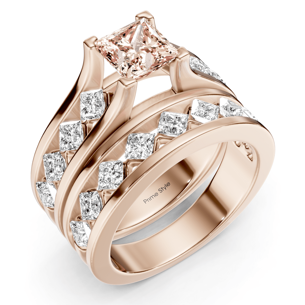 2.70-5.70 CT Princess Cut Fancy Pink Diamonds - Bridal Set