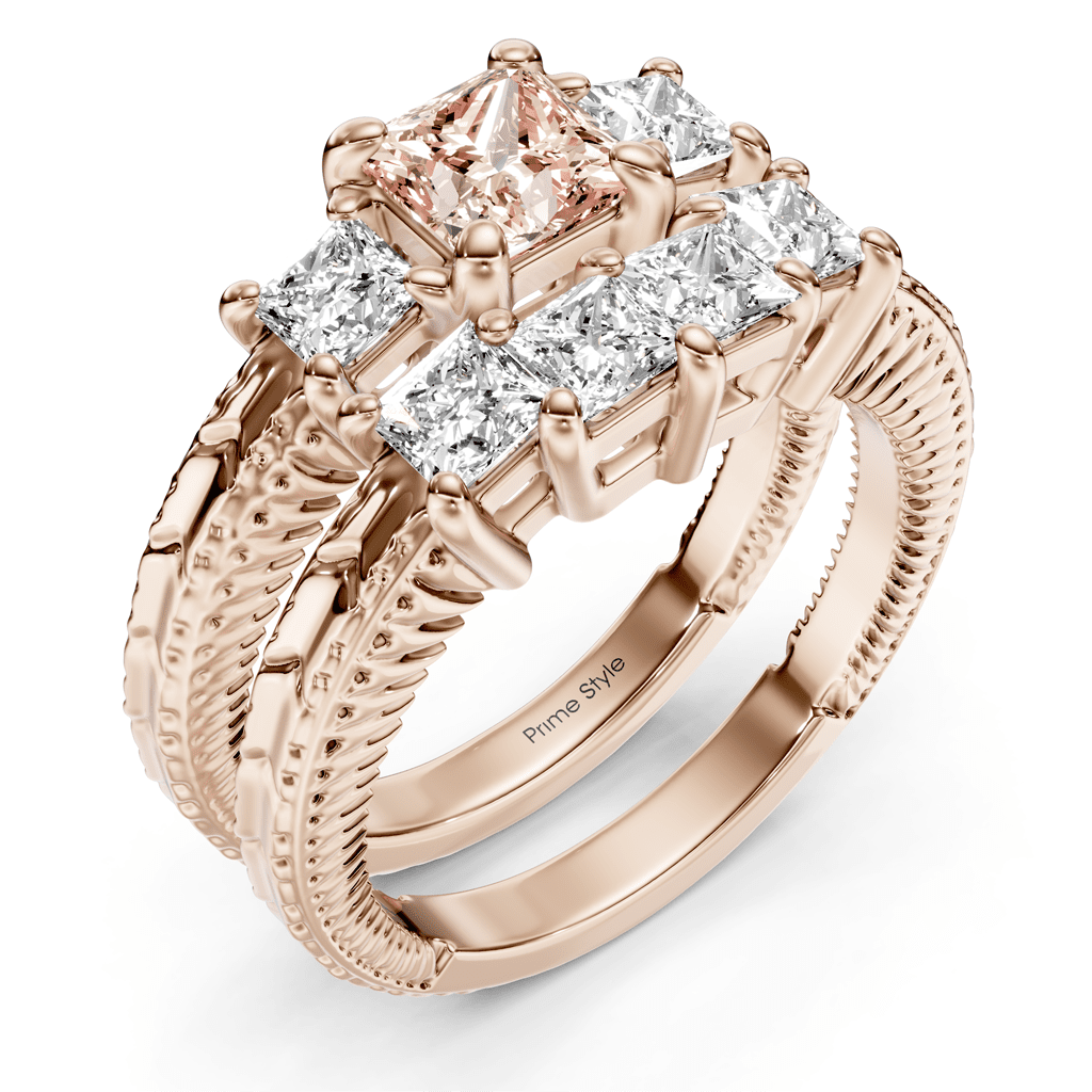 2.25 - 5.25 CT Princess Cut Fancy Pink Diamonds - Bridal Set - Primestyle.com