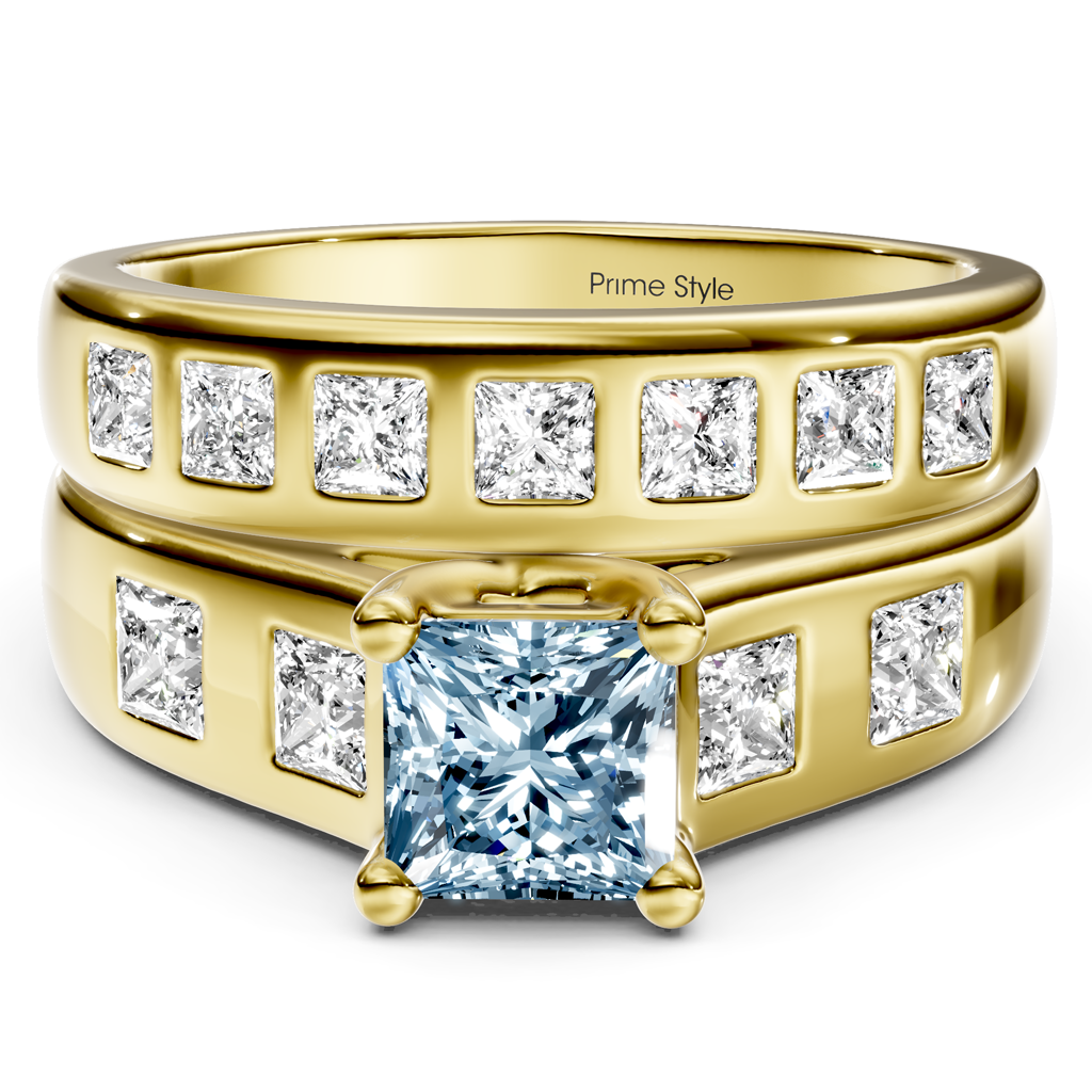 1.95-4.95 CT Princess Cut Fancy Blue Diamonds - Bridal Set