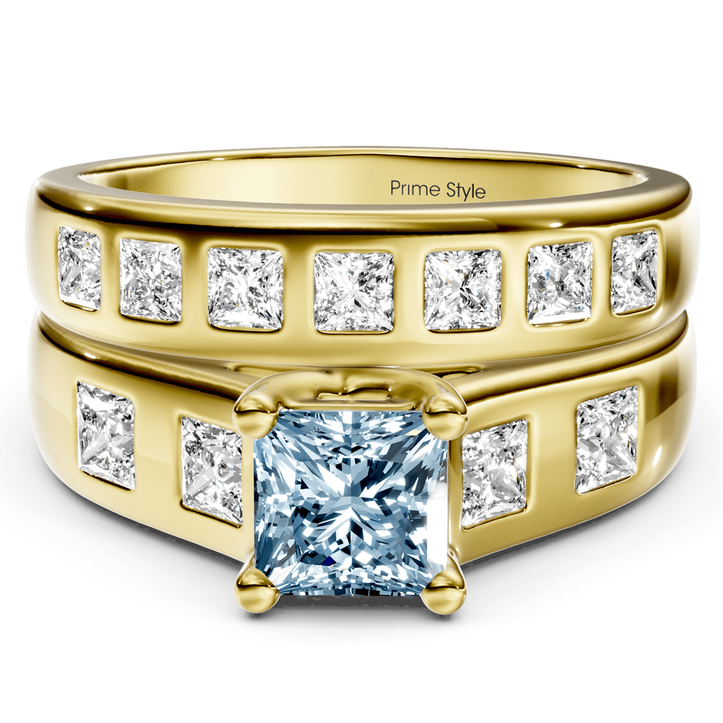 1.95 - 4.95 CT Princess Cut Fancy Blue Diamonds - Bridal Set - Primestyle.com
