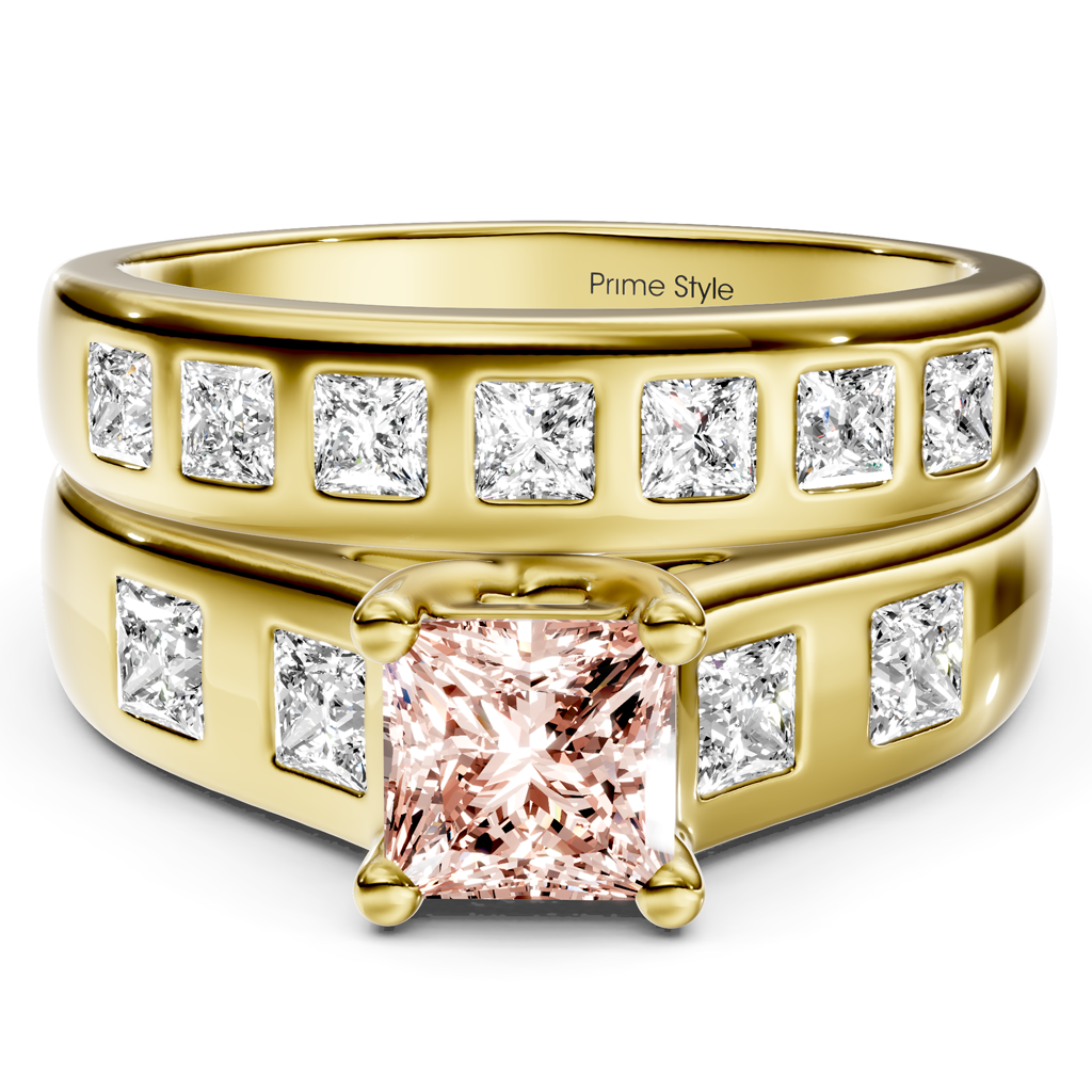 1.95-4.95 CT Princess Cut Fancy Pink Diamonds - Bridal Set