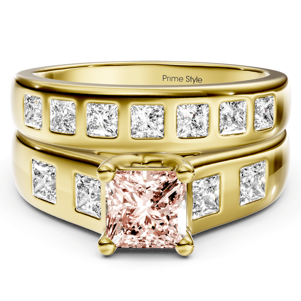 1.95-4.95 CT Princess Cut Fancy Pink Diamonds - Bridal Set