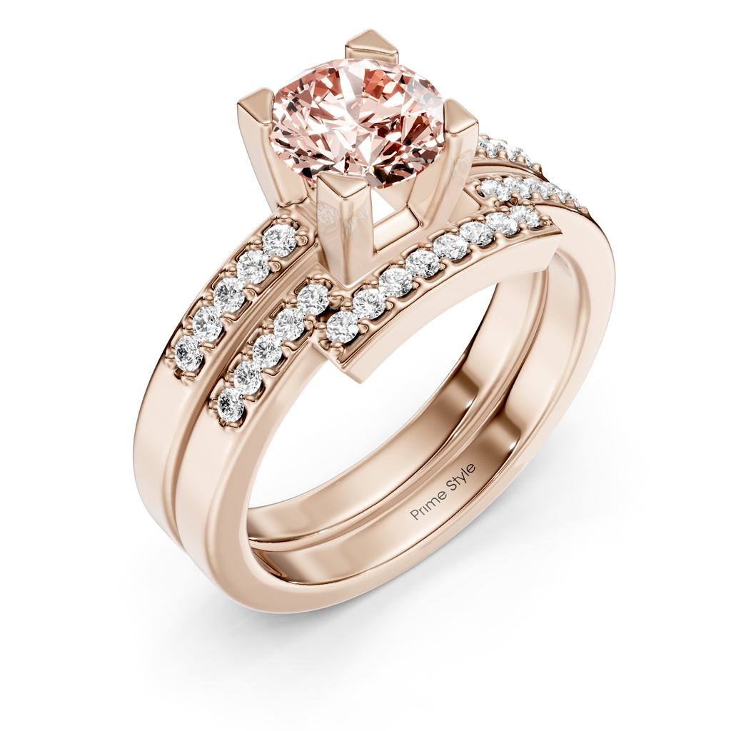 1.25-4.25 CT Round Cut Fancy Pink Diamonds - Bridal Set