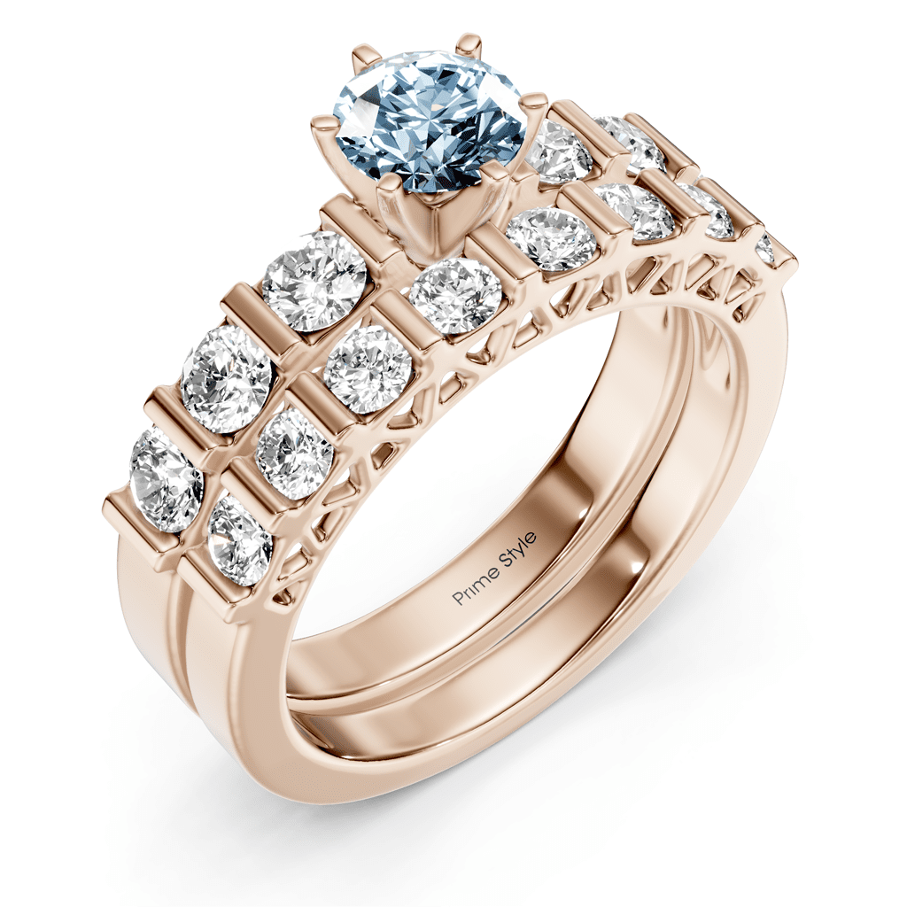 2.10 - 5.10 CT Round Cut Fancy Blue Diamonds - Bridal Set - Primestyle.com