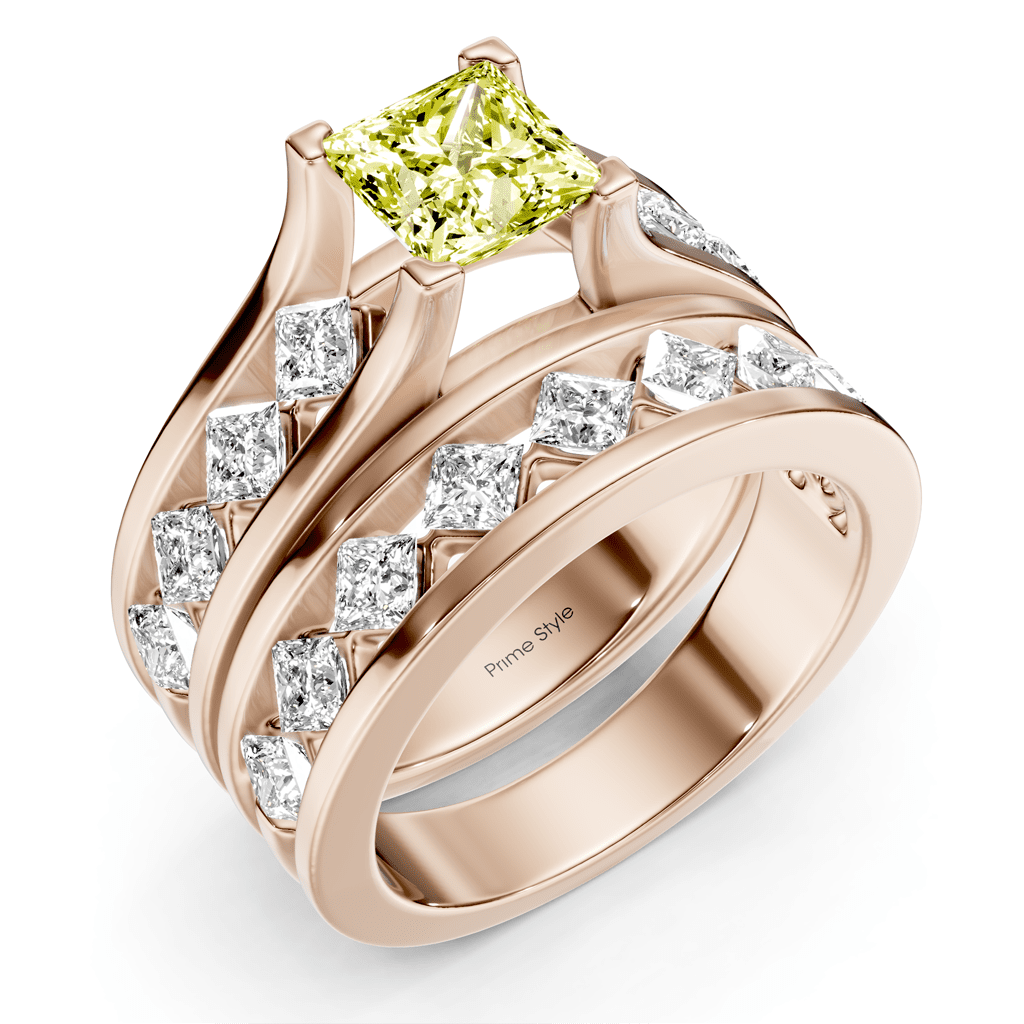 2.70 - 5.70 CT Princess Cut Fancy Yellow Diamonds - Bridal Set - Primestyle.com
