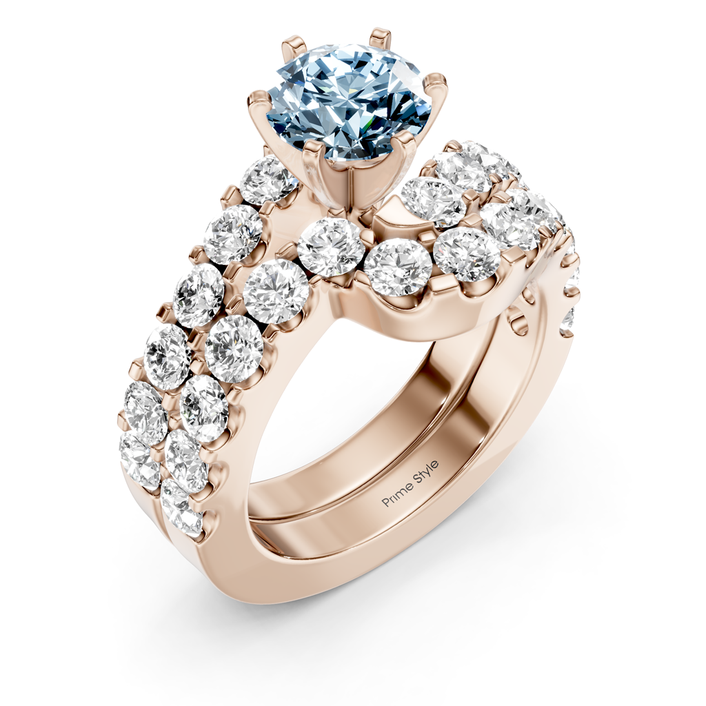 3.60-6.60 CT Round Cut Fancy Blue Diamonds - Bridal Set