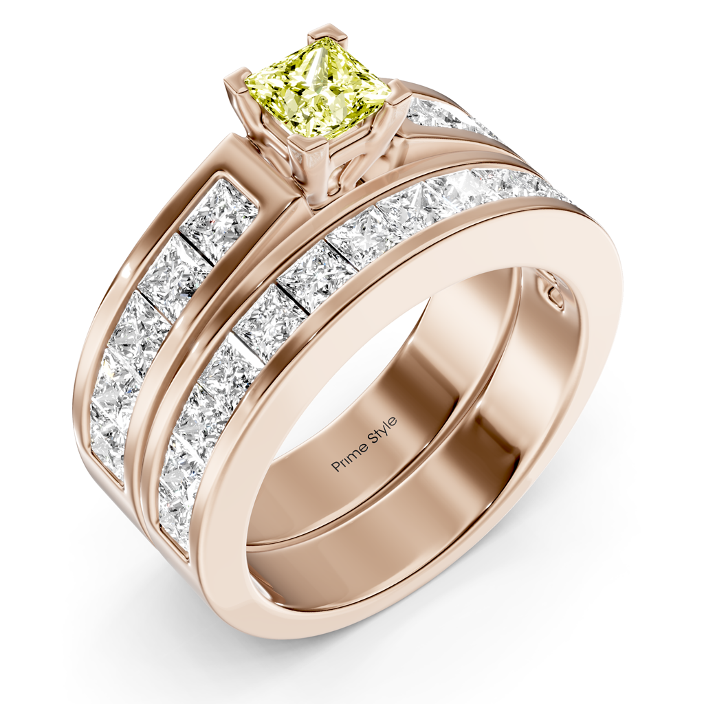 2.80-5.80 CT Princess Cut Fancy Yellow Diamonds - Bridal Set